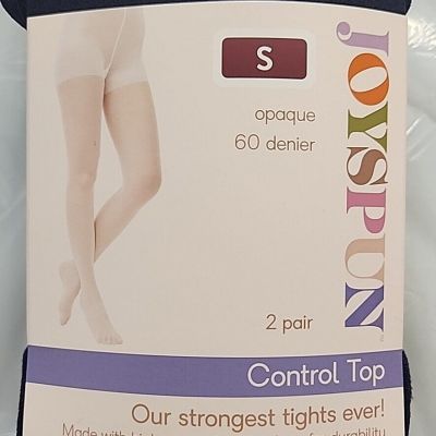 Joyspun Women's Opaque Tights Control Top, 2-Pack, Size S, Black/Navy